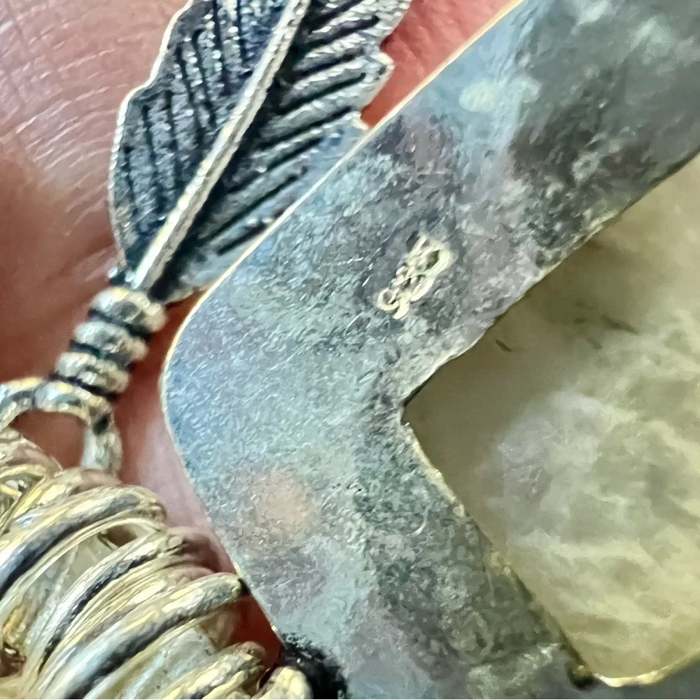 925 WOW WOW!! Amazing! Rainbow Flash Moonstone + Amethyst Feather Necklace - Picture 10 of 10